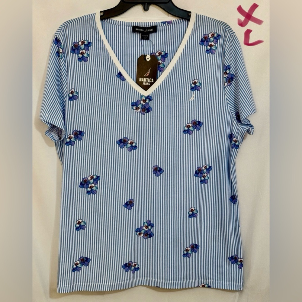 Nautica Light Blue Striped Top